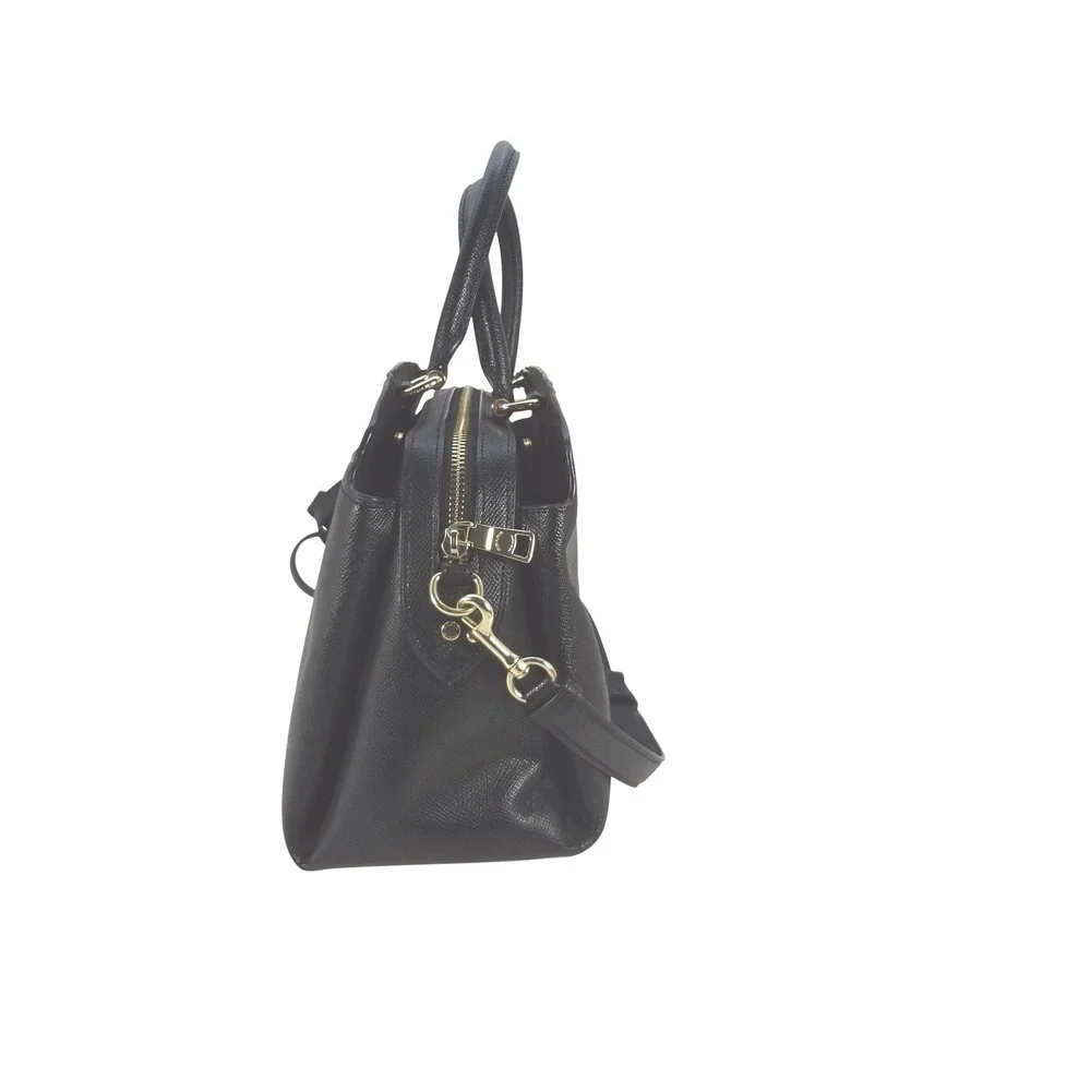 COACH Mini Lillie Carryall Handbag Crossbody Satchel Black Crossgrain‎ Leather